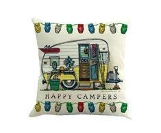 Aysekone 18 x 18 Happy Camper Bedrucktem Leinen Kissenbezug Retro Büro Sofa Kissen Fall 45cm x 45cm Muster 5