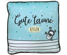 Sheepworld 46462 Kleines Plüschkissen Gute Laune, Zierkissen mit Streifen, 25 cm x 25 cm, Hellblau, Schwarz, Weiß Kissen, Polyester