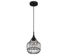 63631 Einflammige Pendelleuchte für den Innenbereich, Ausführung in Mattschwarz, mit käfigförmigem Lampenschirm mit Kristallprismen