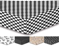 DecoKing Premium 95669 200x220 cm Spannbettlaken Steg 30 cm schwarz weiß geometrisches Muster Spannbetttuch Microfaser Bettwäschegarnituren Black White Hypnosis Collection Triumph 2