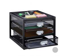Relaxdays Schubladenbox, 3 Schubfächer, für Din A4 Dokumente, Ordnungssystem für Schreibtisch, Aktenablage, schwarz, HBT: 23 x 27,5 x 35 cm