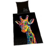 Herding BUREAU ARTISTIQUE Bettwäsche-Set Giraffe, Wendemotiv, Bettbezug 140 x 200 cm, Kopfkissenbezug 70 x 90 cm, Baumwolle/Satin
