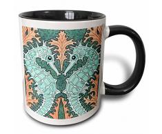 3dRose mit Art Nouveau Seepferdchen, mit Blue-Two Ton, schwarz, Kaffeebecher, Keramik, Schwarz/Blau/Pink, 10.16 cm x 7,62 x-Uhr