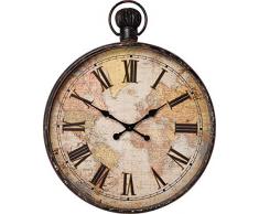 Wanduhr European Map, antikes Vintage Design, große, ausgefallene XXL-Wanddeko mit römischen Ziffern und Weltkarte, (H/B/T) 96x76,5x8cm