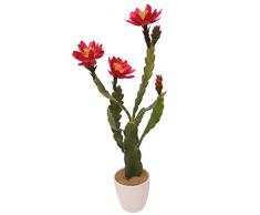 Flair Flower Kaktus mit Blüten im Topf, Stoff, rosa dunkel, 60 x 17 x 17 cm