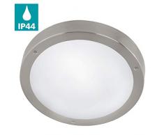 EGLO LED Außen-Deckenlampe Vento 1, 1 flammige Außenleuchte für Wand und Decke, Deckenleuchte aus Edelstahl und Glas, Farbe: Silber, weiß, IP44