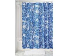 iDesign Mila Floral Duschvorhang | Design Duschvorhang mit stabiler Aufhängung | schöner Badewannenvorhang 183,0 cm x 183,0 cm mit Blumenmuster | Polyester blau/weiß