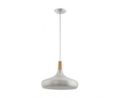 EGLO Pendellampe Sabinar, 1 flammige Pendelleuchte, Hängelampe aus Stahl und Holz, Farbe: Silber gebürstet, braun, Fassung: E27, Ø: 40 cm