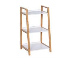 WENKO Regal Finja, Badezimmer-Schrank mit 3 Ablagen, Badschrank aus Bambus, kleine Kommode, Eckregal für das Bad, 43 x 76 x 36 cm, weiß / natur
