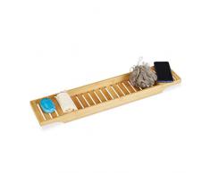Relaxdays Badewannenablage Bambus, Gitter HBT: 4,5 x 68,5 x 14,5 cm Wannenbrücke, Ablage, Holz, Badewannentablett, natur