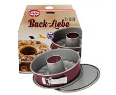 Dr. Oetker Springform Ã 26 cm mit Flach-& Rohrboden, Backform mit extra hohem Rand, runde Kuchenform mit zweifarbiger Antihaftbeschichtung (Farbe: grau/rot), Menge: 1 StÃ¼ck, Stahlblech