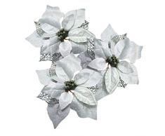 12 Stück glitzer Künstliche Hochzeit Weihnachten Blumen Glitzer Weihnachtsstern Weihnachtsbaum Ornaments, Silberfarben, 22cm/8.6inch