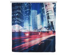 Wenko Duschvorhang Downtown waschbar, mit 12 Duschvorhangringen, Polyester, Mehrfarbig, 180 x 200 x 0.1 cm