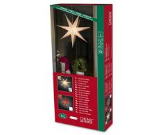 Konstsmide 2990-250 Weißer Papierstern, perforiert, mit rotem Muster und 7 Zacken, 78x78cm / für Innen (IP20) / 230V Innen / ohne Leuchtmittel / mit an/aus Schalter / weißes Kabel