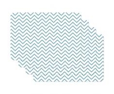 Venilia Tischset Platzset für Esszimmer Weiß und Hellblau Zick-Zack Muster, 4er Set abwischbar Polypropylen, lebensmittelecht, 45 x 30 cm, 4 Stück, 59078