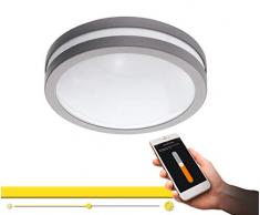 EGLO connect LED Außen-Deckenlampe Locana-C, Smart Home Außenleuchte für Wand und Decke, Deckenleuchte aus Stahl und Kunststoff, Farbe: Silber, weiß, warmweiß, dimmbar, IP44