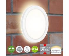 Briloner Leuchten LED Außenleuchte, Außenwandlampe inkl. Backlight-Effekt, Außendeckenlampe, Badlampe 8 Watt, 1.200 Lumen, 4.000 Kelvin, Weiß, Rund, Ø 21cm