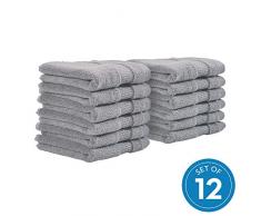 iDesign 12er-Set kleine Handtücher, Waschlappen mit gewebter Verzierung aus Baumwolle, weiches Handtuch Set zum Gesicht- und Händewaschen oder für Dusche und Badewanne, grau