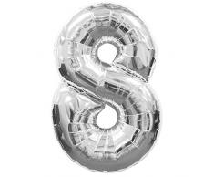 amscan Folienballon SuperShape Zahl 8, Silber, 5