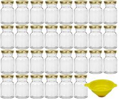 Viva Haushaltswaren 30 x Gewürzgläser/Einmachgläser 150 ml mit goldfarbenem Verschluss, runde Twist off Gläser als Marmeladengläser, Glasdosen & Vorratsdosen verwendbar (inkl. Einfülltrichter)