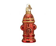 Old World Christbaumschmuck: Feuerwehrmann Weihnachtsmann aus Glas geblasen Ornamenten für Weihnachtsbaum Fire Hydrant Rot, Gold
