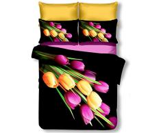 DecoKing 00793 Bettwäsche 135x200 cm mit 1 Kissenbezug 80x80 schwarz 3D Microfaser Bettbezug Blumenmuster weiß gelb violett grün Quentin