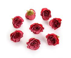 Seidenblumen in Großhandel Kunstblumen Köpfe Pfingstrose Blütenkopf Seide Künstliche Blumen Hochzeit Dekoration DIY Girlande Handwerk Blume 30 Stück 4 cm rot