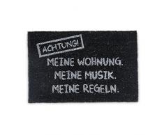 Relaxdays Fußmatte Kokos MEINE WOHNUNG 40 x 60 cm Kokosmatte mit rutschfestem PVC Boden Fußabtreter aus Kokosfaser als Schmutzfangmatte und Sauberlaufmatte Fußabstreifer für Außen und Innen, schwarz