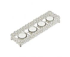 Relaxdays Kristall Teelichthalter, Kerzenleiste für 4 Teelichter, edler Tealight Holder, HxBxT 4 x 26,5 x 8 cm, silber