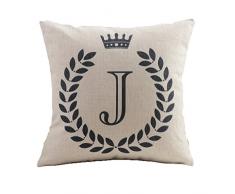 HYSENM Kissen Rückenkissen Kissenbezug Monogramm 45*45cm/55*55cm Baumwolle und Leinen Wohnzimmer, Kissenhülle J 45 x 45 cm