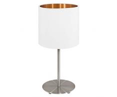 EGLO Tischlampe Pasteri, 1 flammige Textil Tischleuchte, Nachttischleuchte aus Stahl und Stoff, Farbe: Nickel matt, weiß, kupfer, Fassung: E27, inkl. Schalter
