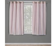 Exklusive Home Catarina geschichteter massiver Verdunkelungsvorhang und durchsichtiger Fenster-Vorhang mit Tülle Oben, Polyester, Polyester, Rose Blush, 63 x 52 x 0.2 cm