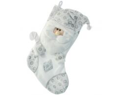 WeRChristmas 48 cm Weihnachtsstrumpf mit 3D Schneemann Kopf Dekoration, Silber/Weiß Weihnachtsmann