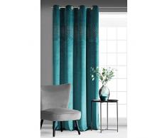 EUROFIRANY Vorhang Velvet Samt Türkis Grün Blau mit Kristallen und Metallösen 140x250 cm 1 Stk. Glänzend Weich Blickdicht Glamour Klassisch Wohnzimmer Schlafzimmer