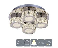 Aurolite Polo-Tischdecke, modern, dimmbar, Kristall, 32 W, 4000 K, 3072 Lumen, polierte Chrom-Rückplatte, Durchmesser 35 cm, ideal für Flur, Esszimmer, Wohnzimmer (4 Lampen, Kaltweiß)