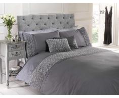 Rapport Duvet Quilt Cover Set Bettwäsche Raised Rose & Ribbon Polycotton, Baumwolle und Polyester, Grau, Single