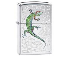 Zippo Gecko ON Rocks Feuerzeug, Messing, High Polish Chrome, One Size