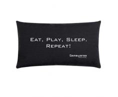 GAMEWAREZ Kissen Eat, Play, Sleep, Repeat für Wohn- und Schlafzimmer, Reisekissen, Made in Germany. Grau meliert mit angesagtem Gaming-Spruch