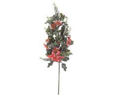 Flair Flower, Grün/Rot Poinsettiazweig geeist, Weihnachtsstern Christstern, Zweig, Stielblumen, Seidenblumen, Kunstblumen, Weihnachtliche Bouquets, Blumen, Weihnachtsdeko künstlich, 62 cm, 62x18x10 cm