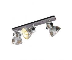 EGLO Deckenlampe Barnstaple, 3 flammiger Vintage Deckenspot im Industrial Design, Retro Wandspot aus Stahl im Zink Used-Look, Holz, Farbe: braun-Patina, schwarz, Fassung: E27