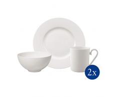 Villeroy & Boch Royal Frühstücksset für zwei Personen, 6-teilig, Premium Bone Porzellan, Weiß