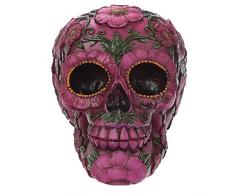 Puckator Dekofigur Totenkopf, Motiv Blumen, Rosa, Polyresin, Rosa/Braun/Schwarz, 15 x 10,5 x 11,5 cm