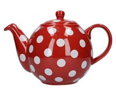 London Pottery, Teekanne, rund, für 4 Tassen, Rot mit weißen Punkten