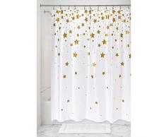 iDesign Falling Stars Duschvorhang, großer Badewannenvorhang aus PEVA, goldfarben