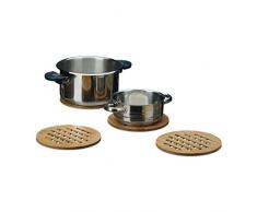 Relaxdays Untersetzer 4er Set rund Bambus, Topfuntersetzer aus Holz für Töpfe, Pfannen, Teller, abwischbar ca. 20 cm Durchmesser, natur