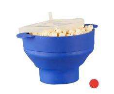 Relaxdays Popcorn Maker Silikon für Mikrowelle, zusammenfaltbarer Popcorn Popper, Zubereitung ohne Öl, BPA-frei, blau