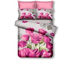 DecoKing 01066 Bettwäsche 135x200 cm mit 1 Kissenbezug 80x80 Amarant 3D Microfaser Bettbezug Rosa Blumenmuster rosa Stahl grau anthrazit Helen