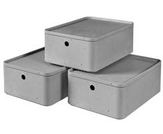 CURVER Aufbewahrungsbox M mit Deckel (8L), 3er Set, Kunststoff, Hellgrau (Beton), Medium