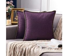 Miulee Dekorative Überwurf-Kissenbezüge Farmhouse Besatz Flansch Leinen Jute-Kissenbezüge Vintage Decor Kissenbezüge für Couch Sofa Schlafzimmer Auto 18x18 violett