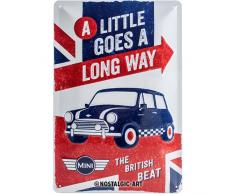 Nostalgic-Art Retro Blechschild - Mini - A Little Goes A Long Way, Vintage Geschenk-Idee für MINI Cooper Fans, zur Dekoration, 20 x 30 cm